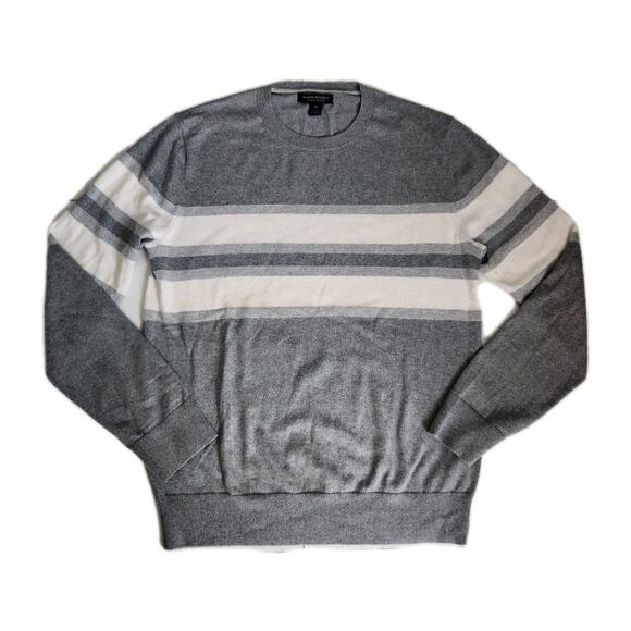 BANANA REPUBLIC Luxury Blend Silk Cashmere Striped Gray Crewneck Sweater M - Picture 1 of 8